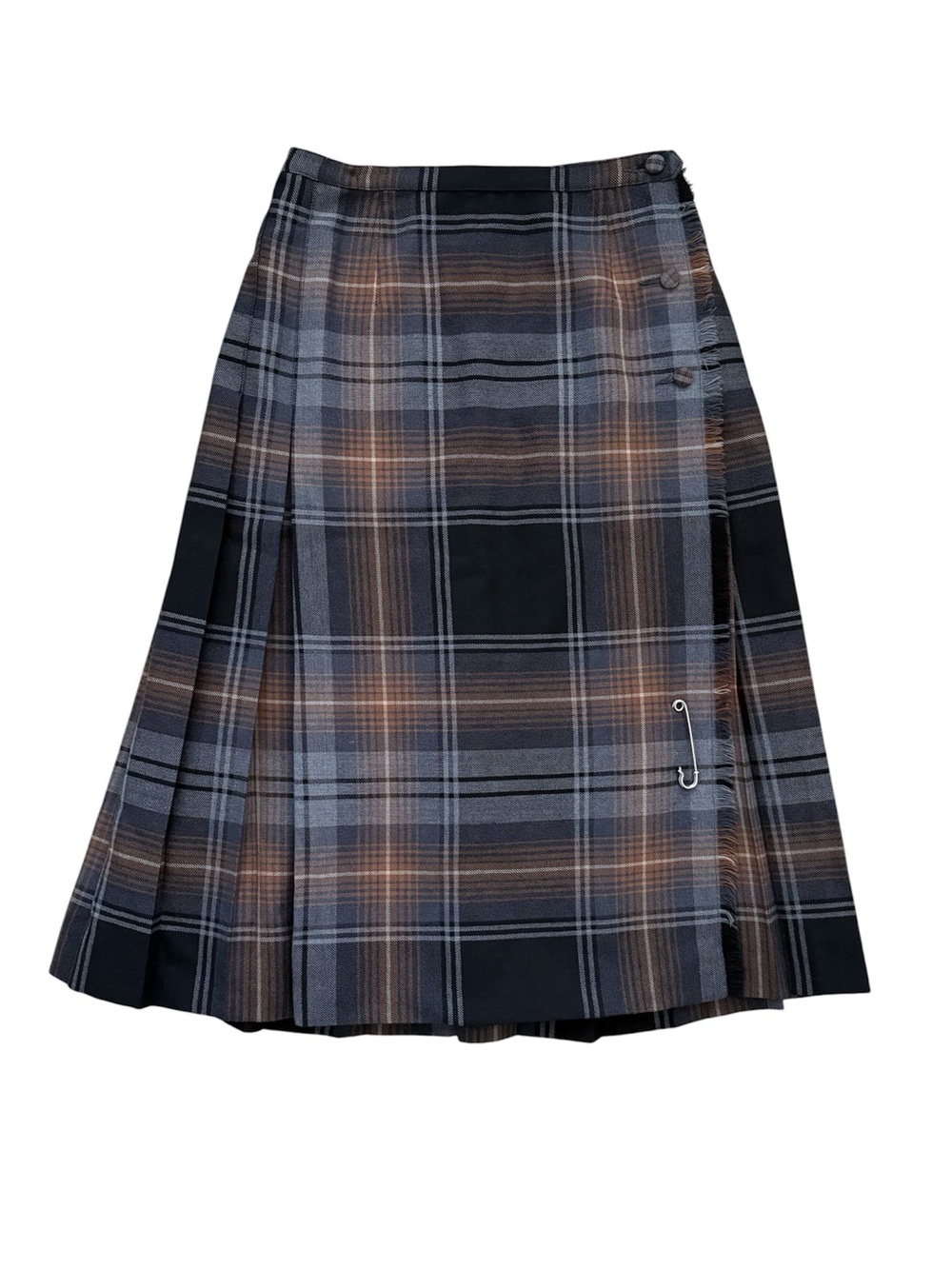 Vintage Tartan Plaid Wool Wrap Midi Kilt Skirt Canada Button Neutral Fits Size 6